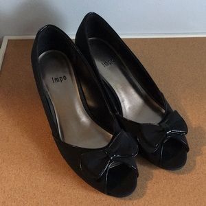 Black Peep Toe Mini-Wedge Shoes